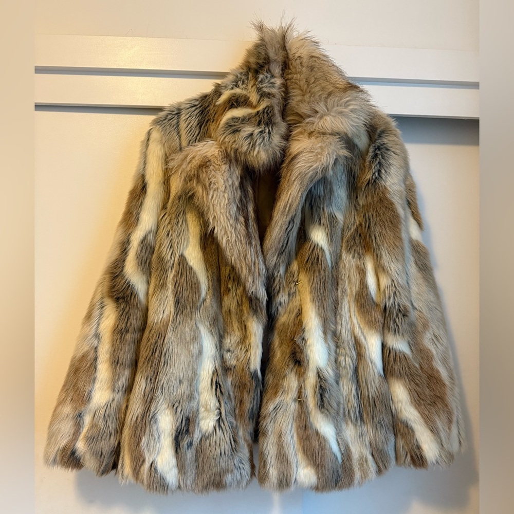 ASOS Faux Fur Jacket in Brown and Cream
